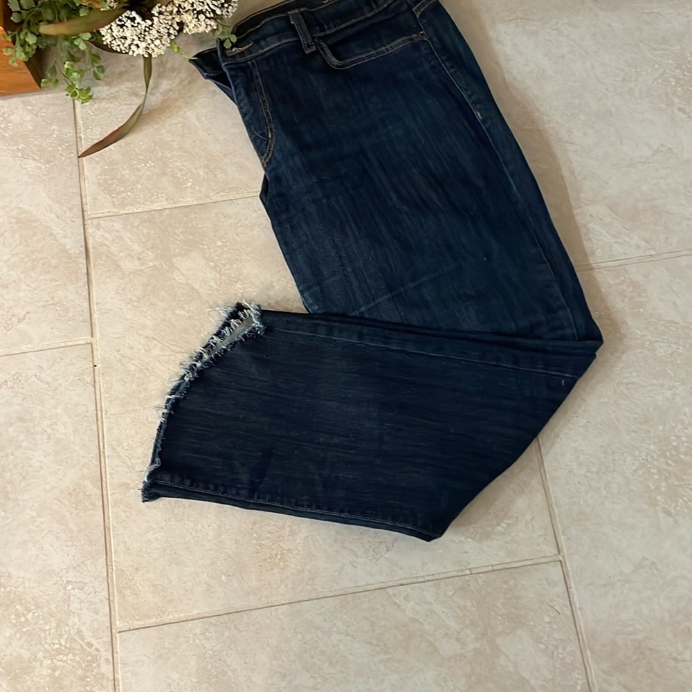 JCP Slim Straight High-Stretch Denim Jean diagonal frayed ankle pockets SZ 16/33